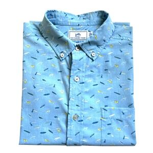 Southern Tide Intercoastal Men's Short Sleeve Shirt – Fishing Reel Print, Size M
